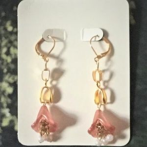 RESTOCKED 18K GP Frosted Warm Pink Rose Earrings